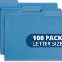 File Folder, 1/3 Cut Tab, Letter Size, Blue, Great for Organizing and Easy File Storage, 100 Per Box
