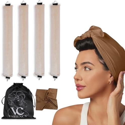 Variency Luxurious Heatless Curlers 4-Set to Sleep In for Long, Medium, Short, Thin Fine Hair, Includes Hooks, Satin Scarf, Large Storage Carry Pouch