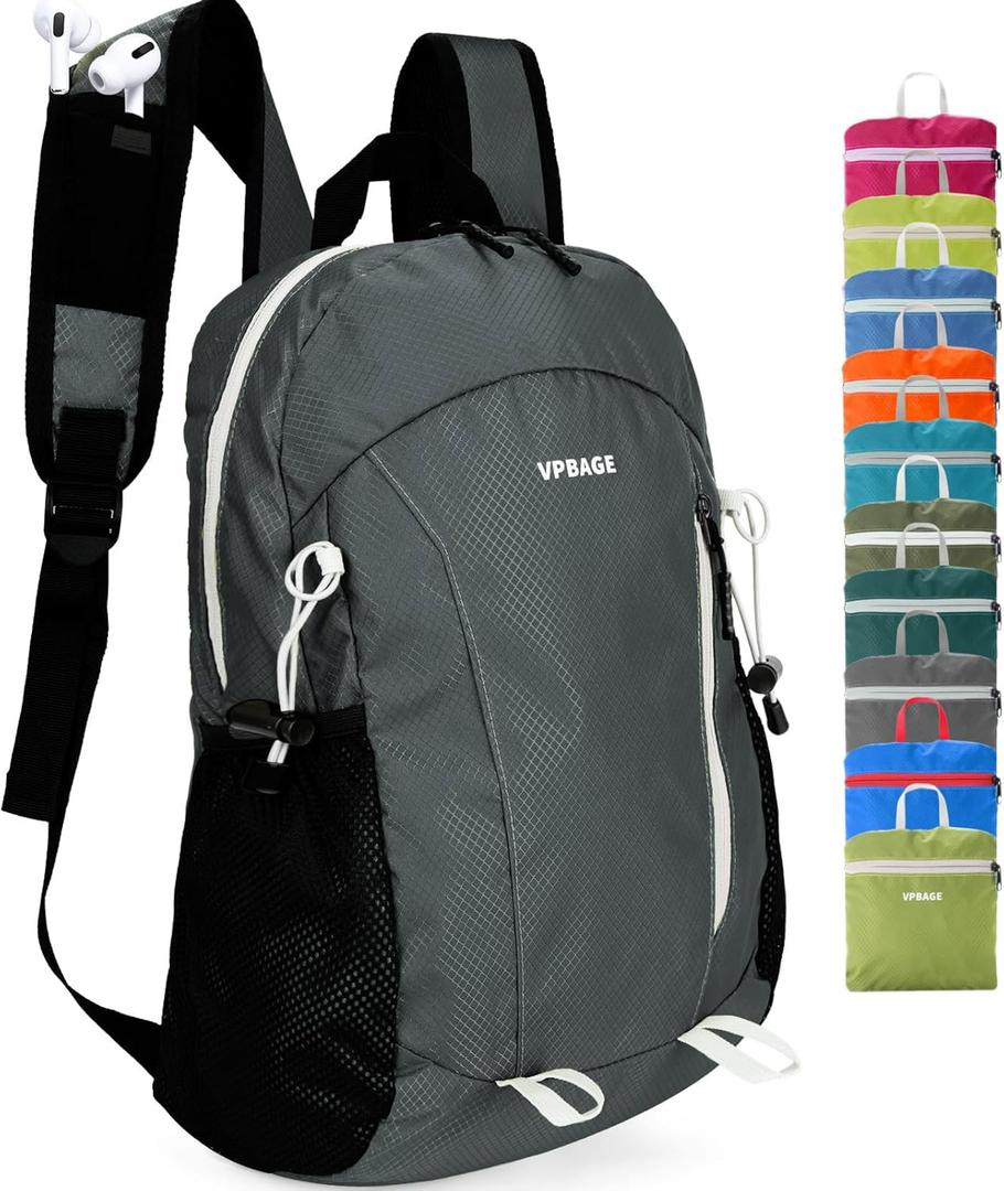 15L Water-resistant Hiking Daypack, Small Backpack Travel Outdoor, Lightweight Day Pack with Tool Loops (A-dark Grey)