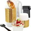50 Pack Jumbo Cupcake Cups with Lids,LNYZQUS 5oz Foil Cupcake Muffin Liners,Disposable Ramekins Pans Muffin Tins,Large Baking Cups Cupcake Wrappers Holders -White in gold