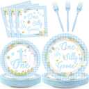 96Pcs One Silly Goose Birthday Party Decoration Silly Goose 1st Birthday Disposable Plates and Napkins Blue Geese Tableware Dinnerware Supplies for Boys Baby Shower Party Favor Serve 24