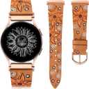 Minyee Leather Bands Compatible with Samsung Galaxy Watch 7 Band/Watch FE 6 5 4 40mm 44mm/Watch 5 pro Band 45mm/Watch 6 4 Classic 47mm 43mm 42mm 46mm, Boho Embossed Sunflower Designer 20mm Watch Band