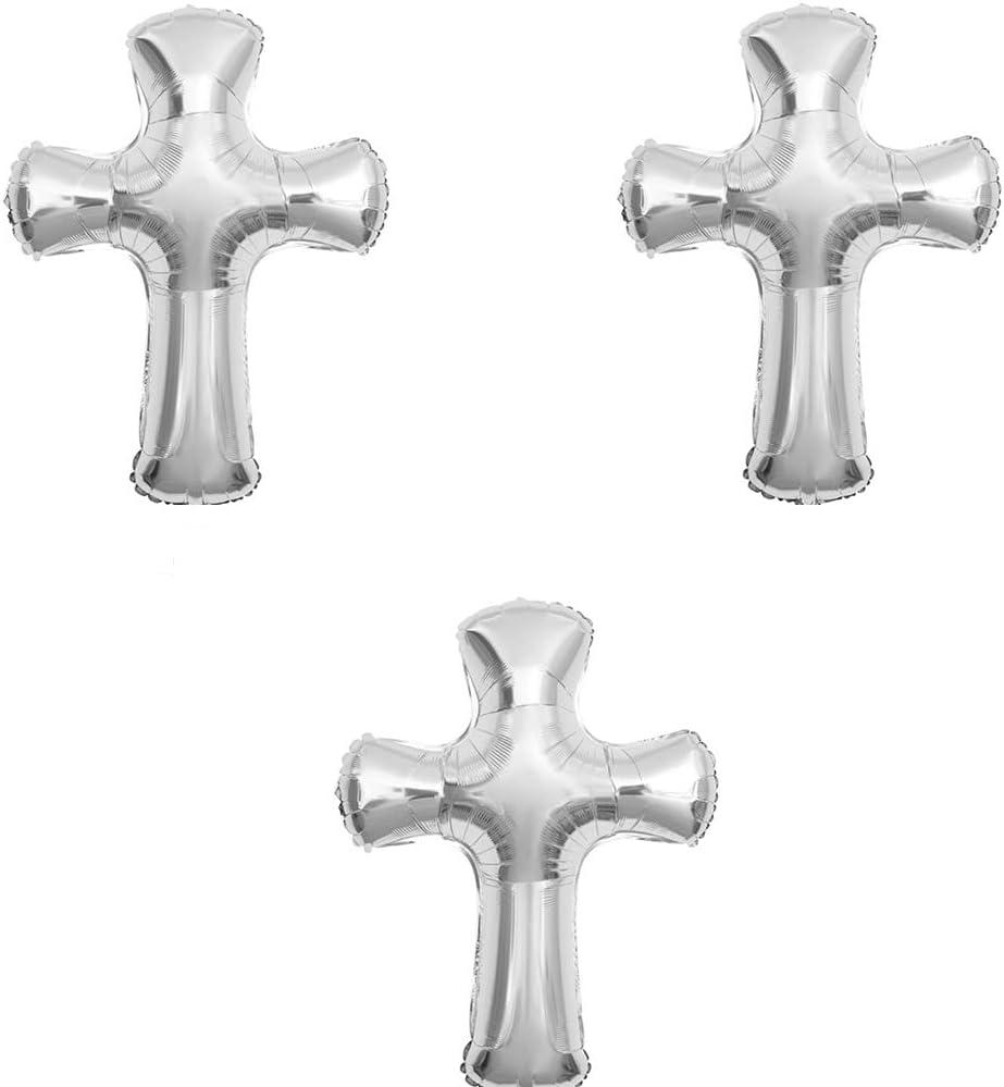 3 Pcs 30 Inch Cross Foil Balloon Jumbo Silver Cross Mylar Balloons For Baptism Memorial Communion Christening Religious (silver)