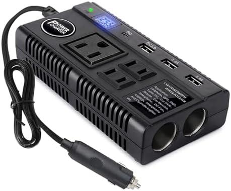 Car Power Inverter 120W DC 12V 24V to AC 110V Car Charger Adapter with 3 AC Outlets Dual Cigarette Lighter 4 USB Ports Charger Quick Charging 3.0 for Phones Tablets Laptops Kindle (Black) : Automotive