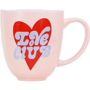 Blush Pink Love Club Mug, 13oz Red Heart Design Ceramic Tea Coffee Cup, Women Girl Lover Gifts
