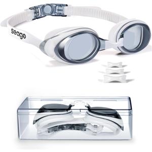 Swim Goggles Shortsighted Swimming Goggles Anti Fog UV Protection Fit for Adult Men Women Youth, No Leaking Tinted Flat Lens (-4.5, Clear)