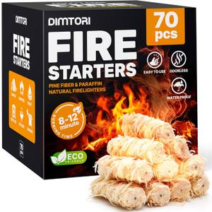 70 pcs Fire Starter - Natural Fire Starters for Campfires, Fire Pit, Pizza Oven, Fireplace, Smoker, BBQ, Pellet Stove & Wood - Fire Starters for Grill, Charcoal Starter