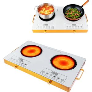 Electric Charcoal Burner Stove, 500W Single Coil Hot Plate Starter with Grill Tongs, 5-Level Temp, Smart Heat Control & Stainless Steel Fast Heating for Cooking top Countertop (5543White-Double)