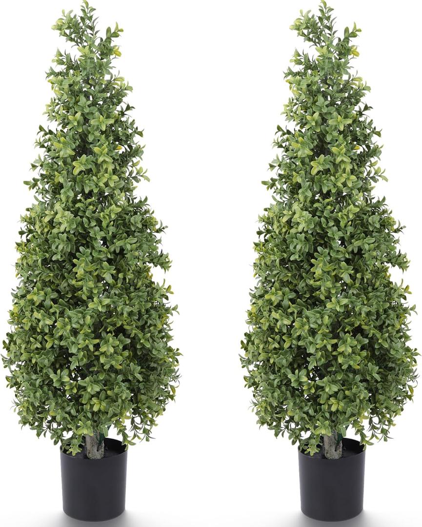 Artificial Boxwood Topiary Tree 3FT Fake Topiary Tree Faux Potted Topiary Plant for Porch Home Garden Decor 2Pack