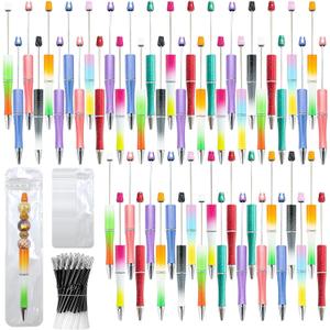 300 Pieces DIY Beadable Pen Kit  100 Plastic Ballpoint Pens with Refills & Bags  School Supplies, Office Accessories & Decorative Items for Students & Teachers (Gradient) (B-Multicolor 02)