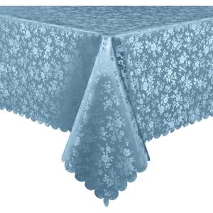 Smiry Rectangle Waterproof Heavy Duty Vinyl Tablecloths, 60 x 126 Inch | Wipeable Washable Floral Embossed Table Cover for Kitchen and Dining Room, Indoor & Outdoor Use, Stone Blue
