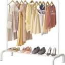 JIUYOTREE Metal Clothing Rack, 43.3 Inches Clothes Garment Coat Rack with Bottom Shelf for Hanging Skirts, Shirts, Sweaters, White (43.3"W x 15.75"D x 61"H without wheels)
