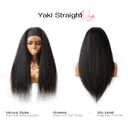 Woman's Romance Headband Wig For Black Women Kinky Straight Headband Wig Human Hair 180% Density Yaki Straight Headband Wigs Wear and Go Glueless Wig Human Hair Machine Made Natural Black (20in)