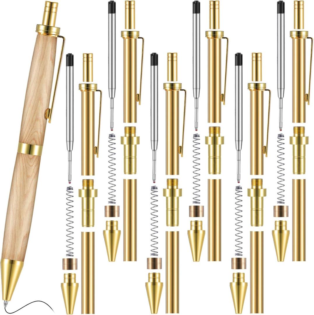 Janlaugh 6 Pcs Retractable Pen Kits for Wood Turning 8 mm Click Pen Kits with Refills Lathe Turning Supplies for Pen Making Woodturning Project DIY Friend Gifts Supplies