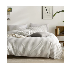 JELLYMONI Striped Duvet Cover Set - Twin Size 100% Cotton - 2PCS White & Grey Vertical Stripes Bedding - Hidden Zipper Closure & 8 Corner Ties - Breathable Comforter Cover for Bedroom