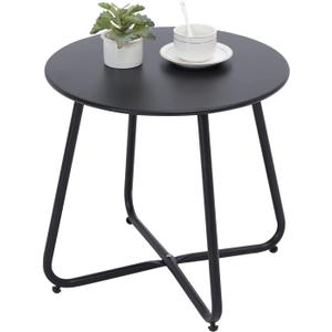 Outdoor Table Small Patio Side Table, Round Metal Side Table, Weatherproof, Portable, Outdoor End for Garden, Balcony, Yard (Black), 17.7D x 17.7W x 17.9H in