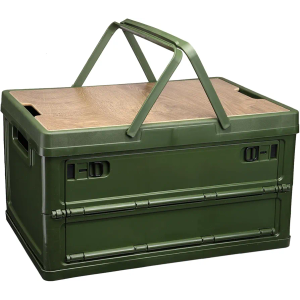 PATIKIL Collapsible Storage Bins with Lids and Handle, 1 Pcs 55L 14.5Gal Plastic Camping Storage Box Stackable Side Opening Organizer Basket for Car Rv Office Home, Green