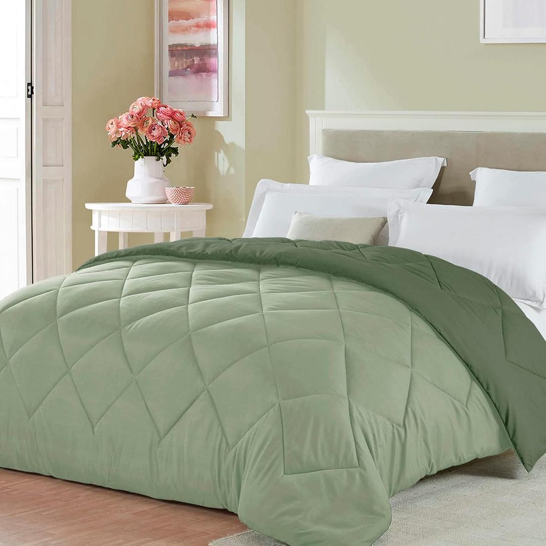 Seward Park Full Queen Size Forest Sage Green Comforter Reversible Lightweight Boys Bedding Cooling Bedspread All Season Fall Blanket