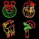 Lighted Christmas Decorations for Windows, Pack of 4 Plug-in Christmas Wreath Reindeer Santa Claus and Candy Cane Window Silhouette for Holiday New Year Winter Indoor Hanging Lights Decor
