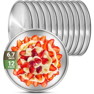 Stainless Steel Plates, 12 Set 6.7 inch 304(18/8) Metal Food Serving Plate, Reusable Snack Eating Dishes Round Shatterproof Plate Silver Dinnerware for BBQ Dinner Oven Dishwasher Safe