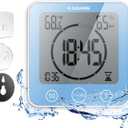 KADAMS Shower Clock Waterproof Bathroom Timer Digital Wall Clock with Countdown, Magnetic Kitchen Clock with Temperature & Humidity, Suction Cup for Kids Shower Spa Sauna Cook Bath, Blue