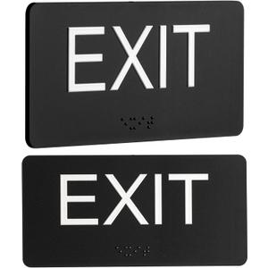 Emergency Exit Sign with Braille1 Pack, ADA Compliant Exit Sign for Office Room, Indoor and Outdoor Exit Stickers Easy Installation, Black Exit Sign Horizontal