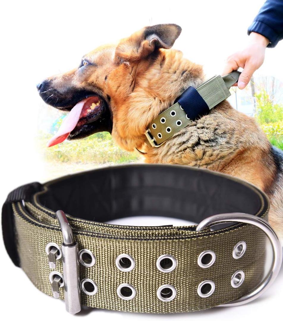 Dog Collar for Large Dogs - 2" Wide Tactical Collars with Handle for Extra Large Breed Dogs, Camo Military Heavy Duty 1/3" Thick Puppy Collar K9 Nylon Pet Collar, Large