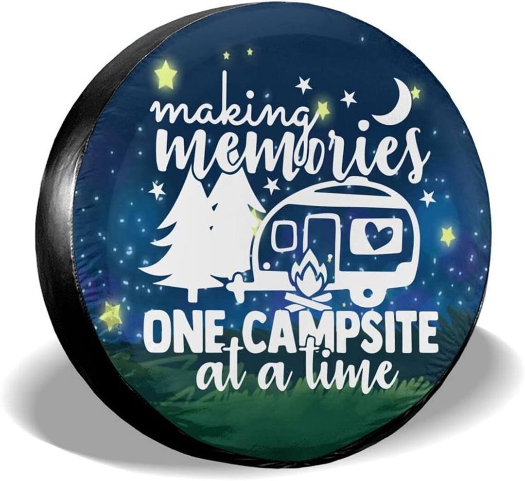 Making Memories One Campsite Starry Sky Camping Spare Tire Cover Weatherproof Wheel Protectors Universal Fit for Trailer Rv SUV Truck Camper Travel Trailer 14in