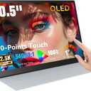 10.5" OLED Touchscreen Portable Monitor 2.5K 2560x1600, 100% NTSC, 54000:1 Contrast, Mini Second Touch Display with Protect Case & Speaker, USB-C, HDMI, Small Screen for Laptop Mini PC Phone, Silver