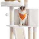 Feandrea Cat Tree, 45.3-Inch Cat Tower, Plush Condo with Scratching Post, Ramp, Perch, Spacious Cave, for Small Space, Cream White UPCT141W02