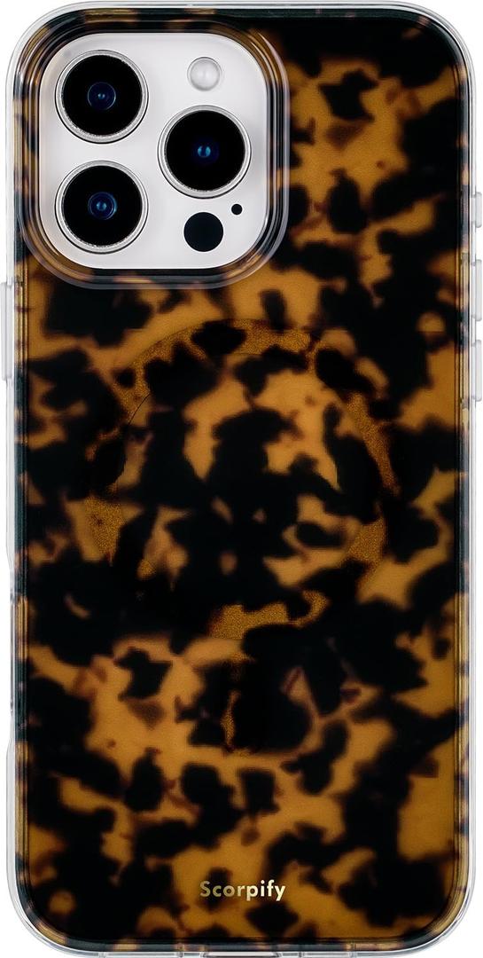 SCORPIFY for iPhone 16 Pro Max Case [Compatible with MagSafe] with Brown Tortoise Shell Design, Cute Brown Magnetic Phone Cover for Women Girls, Slim Shockproof Bumper