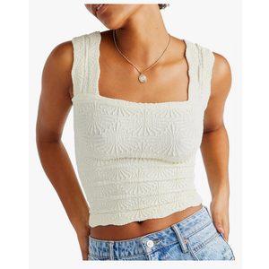 Women's Square Neck Wide Strap Crop Tank Tops Flower Going Out Tops Slim Fit Lettuce Trim Crop Cami Tops Small