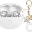 Case Cover Compatible with Baseus Bowie MC1 Pro, Ziseyoru Soft Silicone Protective Skin for Baseus Bowie MC1 Pro Earbuds with Accessories Bling Keychain for Women Girl (White)