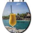 House & Homebody Co. Round Toilet Seat, White with Coastal Image (Daiquiri Days)