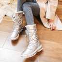 HEAWISH Womens Winter Snow Boot Fur Lined Mid Calf Warm Boots (9, Silver)