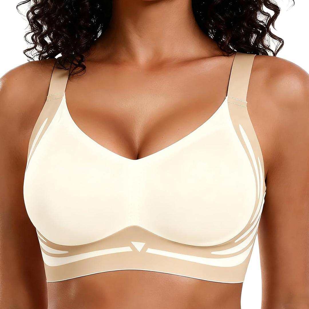Smoothing Bra Anti Sagging Wireless Push Up Bras for Women No Underwire Full Coverage Bra Comfy Bras for Women (Large, Jelly-cream)