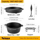 Velaze 10QT Camping Dutch Oven, Pre-Seasoned Cast Iron Camp Dutch Oven Pot with Lid, for Use in the Oven, on the Stove, Grill, or over the Campfire - Metal Handle, Lid Lifter, and Stand Support