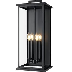 Extra Large Black Outdoor Light Fixtures Wall Mount,Modern Outdoor Wall Lantern,Exterior Porch Garage Light, Outside Sconce for House,Entryway with Thick Glass Shades & E12 Base, 1, 23.7 Inches, No Sensor
