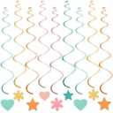 Breling 72 Pcs Felt Hanging Swirl Decorations Ceiling Hanging Swirl Streamer Flowers Stars Hearts Spiral Decor Garland for Baby Shower Birthday Wedding Party Classroom Supplies(Macaron Color)