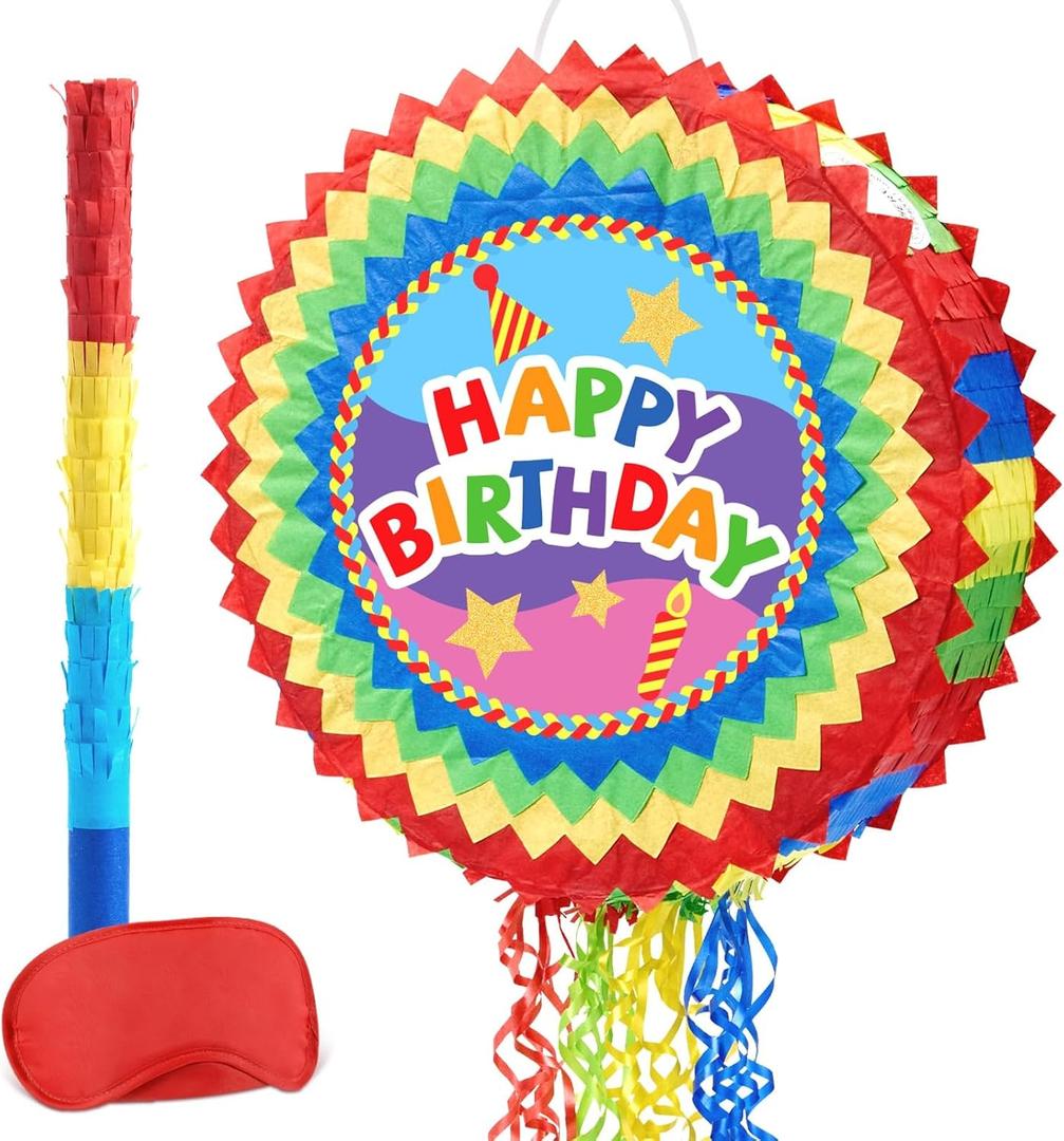 WERNNSAI Happy Birthday Piata - Happy Birthday Party Games for Kids Birthday-themed Party Supplies Sunflower Party Decorations Mexican Color Design Sunshine Decor Favors with Stick & Blindfold