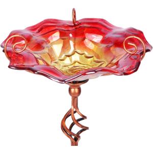 VCUTEKA Bird Bath, Glass Bird Baths for Outdoors Birdfeeder with Metal Stake Birdbath Garden Decor, Red