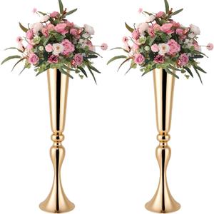 Gold Vase for Wedding Centerpiece, 2Pcs Metal Trumpet Vase 22" Tall Flower Stand for Wedding Table Centerpiece Decoration Floral Arrangement for Reception Bridal Party Decor