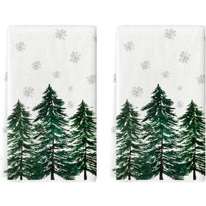 Artoid Mode Green Xmas Tree Christmas Kitchen Towels Dish Towels, 18x26 Inch Farmhouse Snowflakes Winter Decoration Cleaning Set of 2