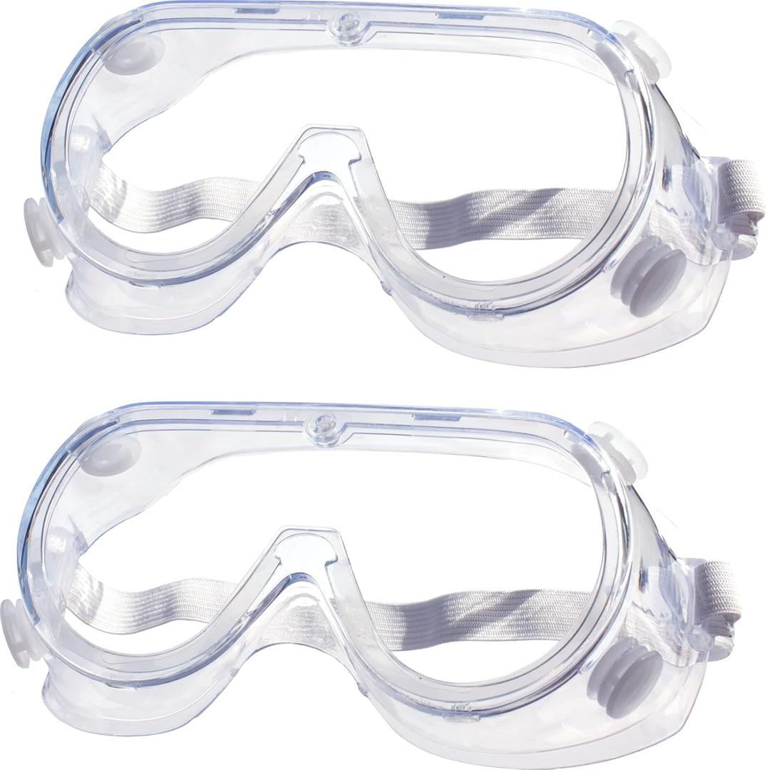 Safety Goggles Glasses Fit Over Eyeglasses Chemical Protective Splash Protection Eye Goggle For Science Eyewear (2 Pack/White Strap)
