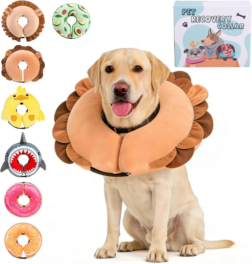 KOOLTAIL Inflatable Dog Cone Collar, Soft Donut E Collar for Dogs After Surgery to Stop Licking Enhanced Alternative, Blow Up Pet Neck Pillow Recovery Adjustable Cone for Dog Cat, Upgrade Size,Lion XL