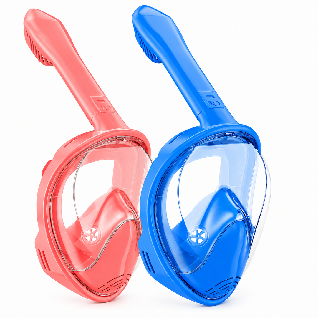 Kids Snorkel Mask Full Face, Snorkeling Gear for Kids with Camera Mount, 180 Degree Panoramic View Snorkeling Set Anti-Fog Anti-Leak (Pink Blue)