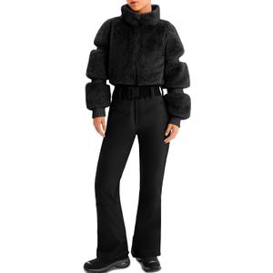 Womens Snow Suits One Piece Ski Suit Faux Fur Collar Jumpsuit Windproof Winter Warm Ski Outfits for Snowboarding (Black, XL)
