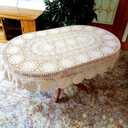 USTIDE Vintage Oval Crochet Tablecloth 59"x102"Beige Cotton Lace Table Cover Rustic Oval Table Overaly for Wedding/Party