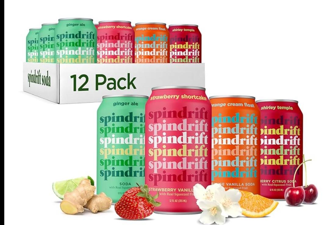 Spindriift Sparkling Flavored Water Variety Pack, Made With Real Squeezed Fruit, 12 Fl Oz Cans (Pack Of 12) Best Before 06/02/26