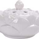 Mutton-Fat Jade Garlic Keepers Pure White Ceramic Garlic Holder Flower Shape Garlic Storage Container with Hollow Lid Kitchen Home Decoration(White)